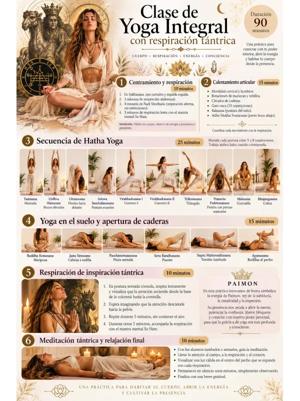 Ficha de la clase de Yoga Integral con respiración tántrica de 90 minutos
